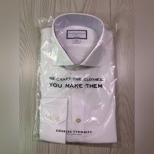 Charles Tyrwhitt Men’s White Herringbone Dress Shirt - Spread Collar